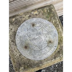 Three-piece stone sundial, on contemporary geometric design square pedestal - THIS LOT IS TO BE COLLECTED BY APPOINTMENT FROM DUGGLEBY STORAGE, GREAT HILL, EASTFIELD, SCARBOROUGH, YO11 3TX