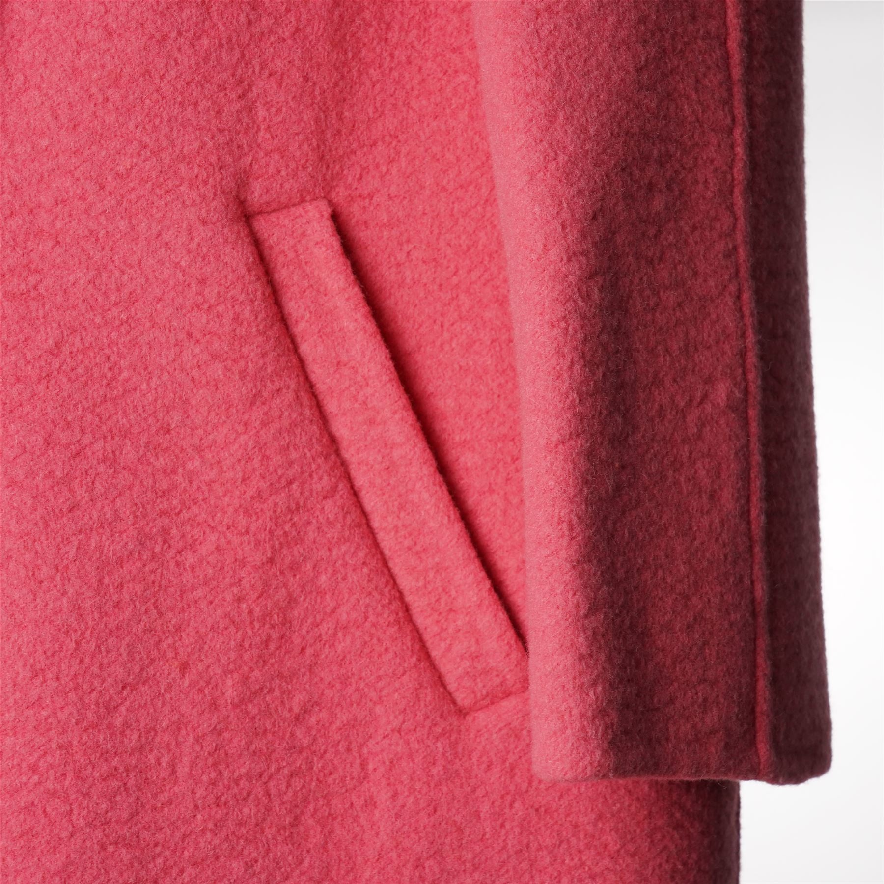 Prada - wool single-breasted camel coat with bright pink outer, with detachable mink fur collar, three-quarter length sleeves, cloth-covered and gold-tone hardware button front fastening, with side slip pockets, size 44, unused