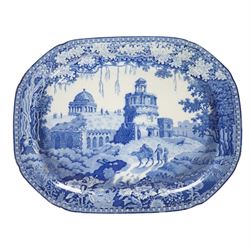 Early 19th century John Rogers & Son blue and white transfer printed pottery meat plate, d...