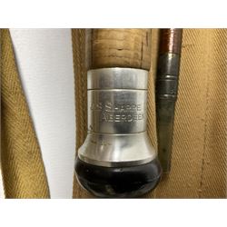 Four vintage split cane fishing rods in cloth bags, to include the Scottie Impregnated JS Sharpe rod and Pezon et Michel Farlow rod (4)