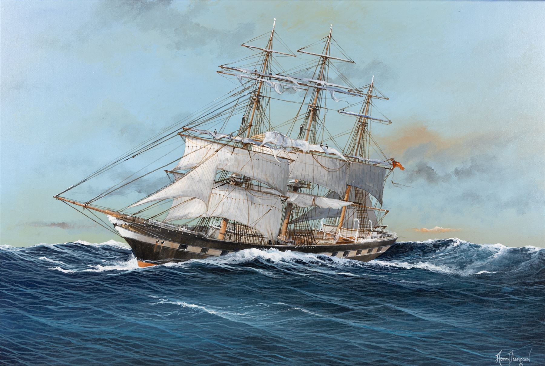 Adrian Thompson (British 1960-): The Neotsfield at Sea, oil on canvas signed 49cm x 75cm