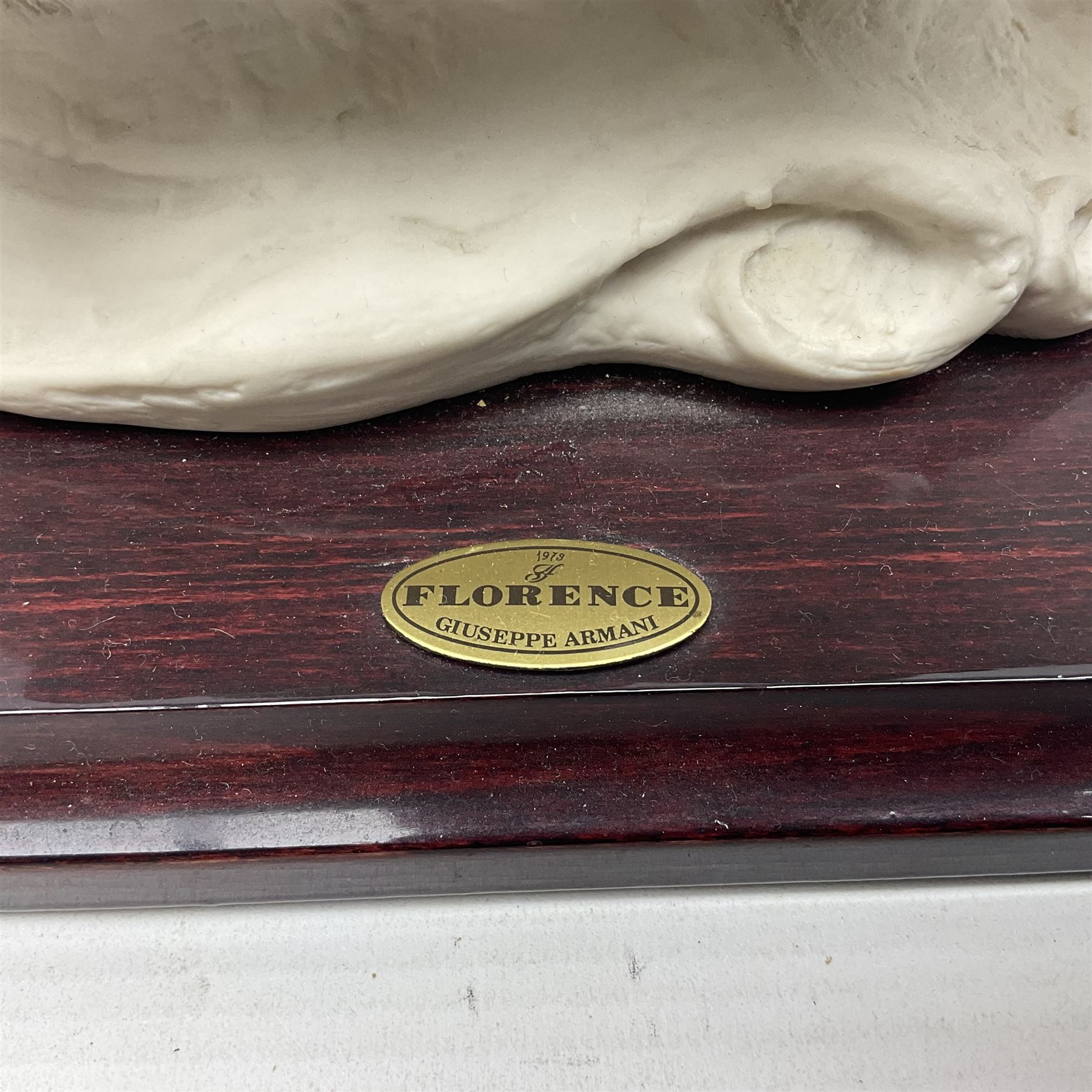 Giuseppe Armani Florence figure, Black Maternity, modelled as a mother and child upon a stylised cloud and mahogany base, H32cm