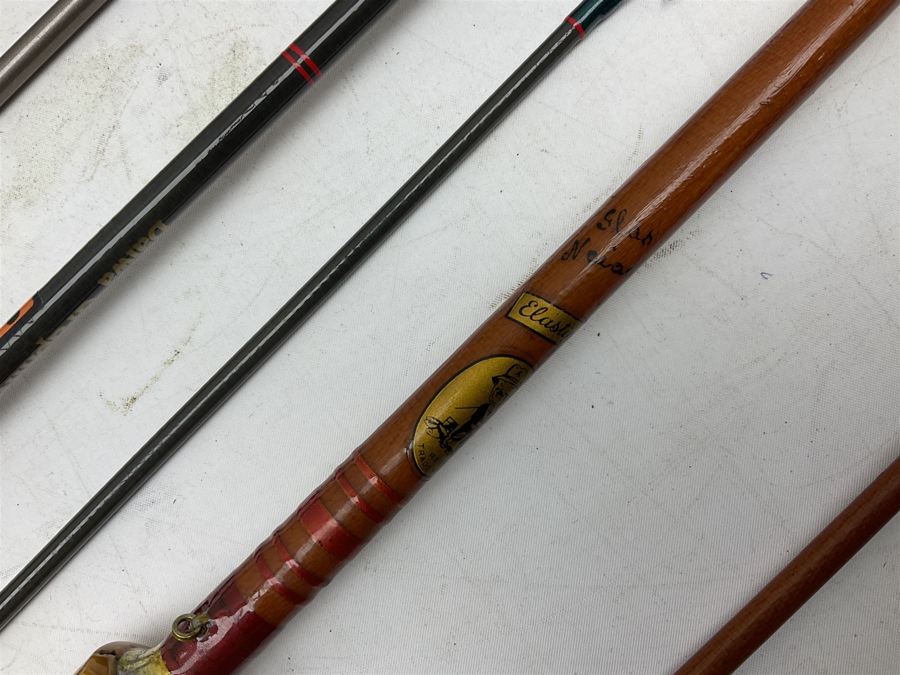 Shakespeare 'Composite Beachcaster 1332-300' 10ft two piece rod with Shakespeare alpha reel, Elastiglas two piece fly rod, Ryobi Masterline carbon fibre 'Pioneer PIF 85 Fly 8' 6