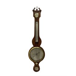 Late 19th century mahogany  mercury barometer by  Ciceri & Pine Edinburgh -  with a swans neck pediment, brass finial and rounded base, with a  circular hygrometer, boxed mercury thermometer, level bubble and 8
