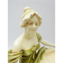  Royal Dux style centre piece modelled as a lady holding a large shell, H40cm  