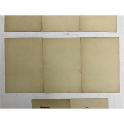 Collection of eight pre-WW2 German Propaganda poster style cards each printed in black and red with sayings by NSDAP leaders and German historical leaders,  featuring quotes by Adolf Hitler, von Goethe, Rosenberg, Magnus Wehner, Moltke, Kolbenheyer etc, each dated 1938 35 x 23.5cm unframed (8)