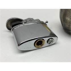 Ronson gilt metal table lighter, together with a silver-plate table lighter in the form of a football boot