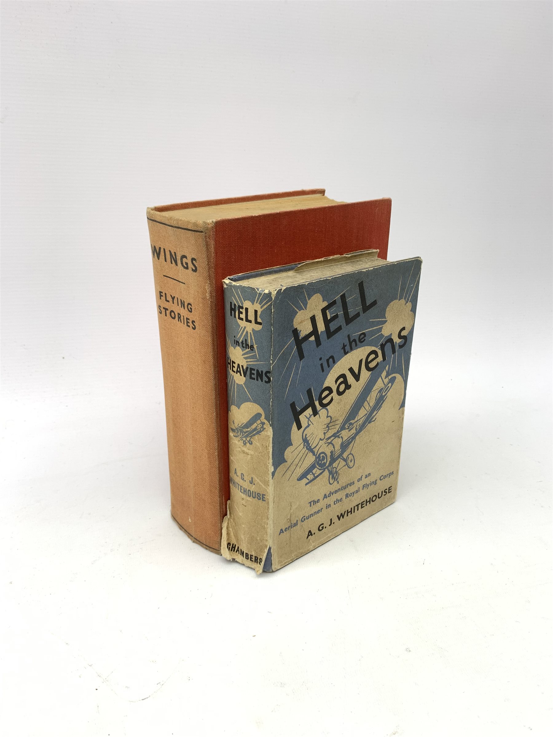 Whitehouse A.G.J.: Hell in the Heavens. The Adventures of an aerial gunner in the Royal Flying Corps. 1938. Dustjacket; and Wings Flying Thrills (2)