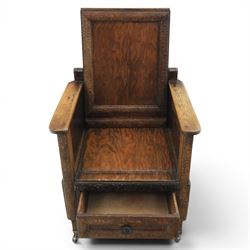 Early 20th century oak framed childs chair, solid seat with drawer to base