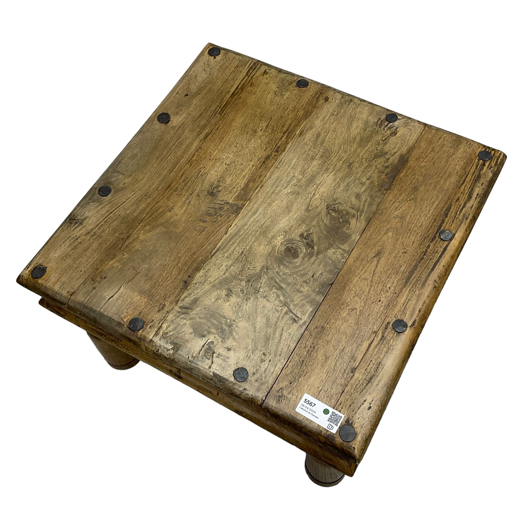 20th century Indian hardwood Thakat occasional table, with wrought iron fittings and brackets