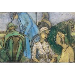 AL Nosworthy (20th century): Cafe Scene, pastel signed 22cm x 32cm
