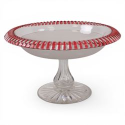 Two Victorian clear, frosted and cranberry cut glass tazzas, largest example H15.5cm D27cm
