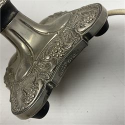 Pair of Corinthian column candlesticks, and a silver plated lamp, candlesticks H26cm