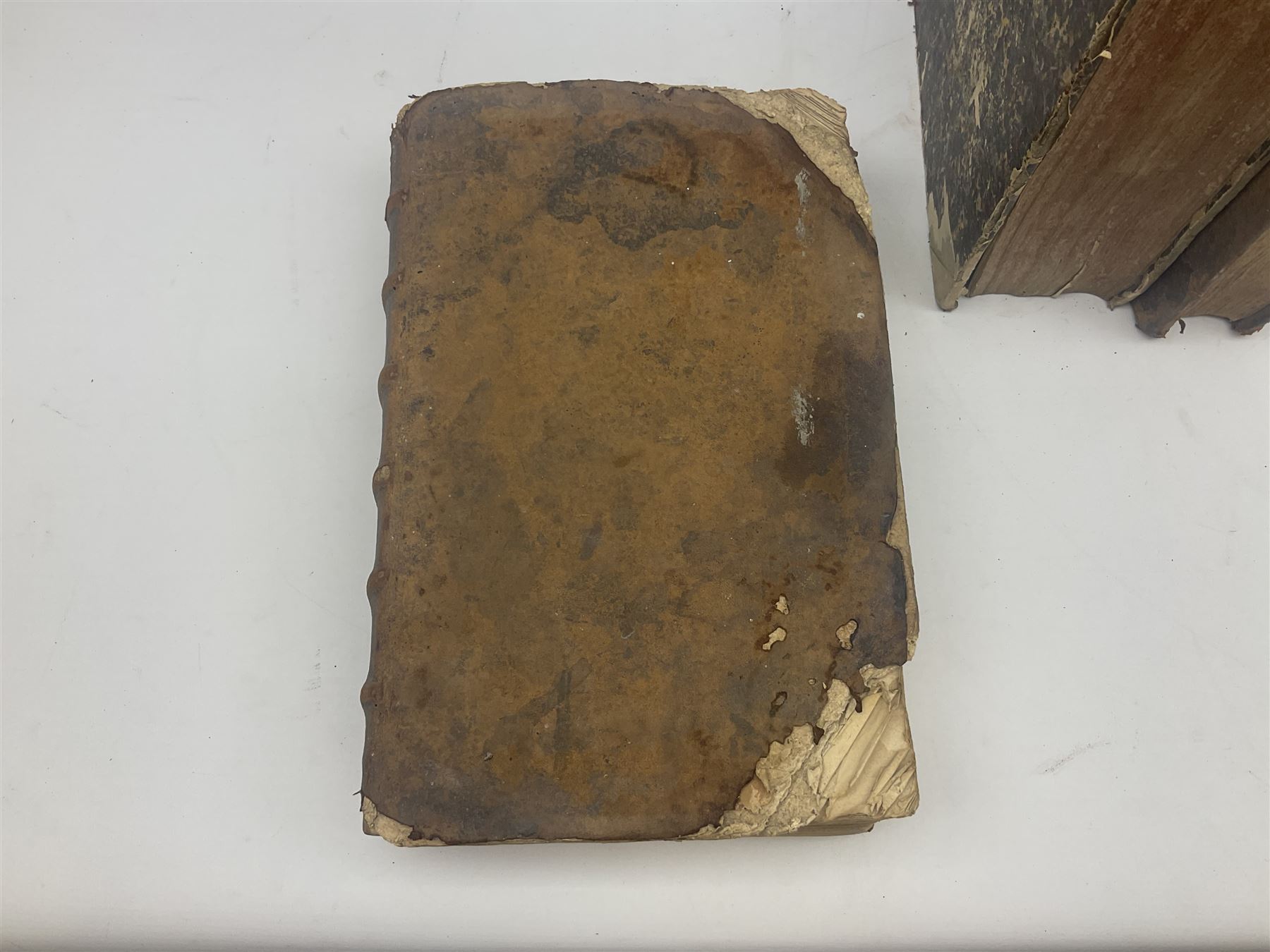 Sancti Gregorii Magni Papae Primi Opera , Sixti V Pont Max Iussu .... 1640 Paris. Two volumes in one with engraved galleon to each title page; R.P. Joan. Stephani Menochij Doctoris Theologi E Societate Jesu .... Editio Novissima .... Tomus Primus. 1683 Lugduni Francisci Comba; and two other similar leather bound folio volumes lacking title pages (4)