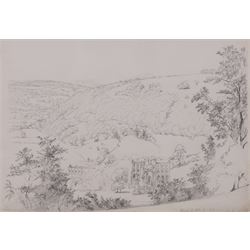 Mary Weatherill (British 1834-1913): 'Rievaulx Abbey from the Terraces', pencil sketch signed with initials, titled and dated 1850, 25cm x 36cm 