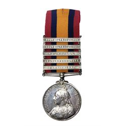 Queens South Africa medal with five clasps for South Africa 1902/1901, Transvaal, Orange Free State and Cape Colony awarded to 29549 Pte. G.F. Deans 101st Coy. Imp. Yeo. with ribbon