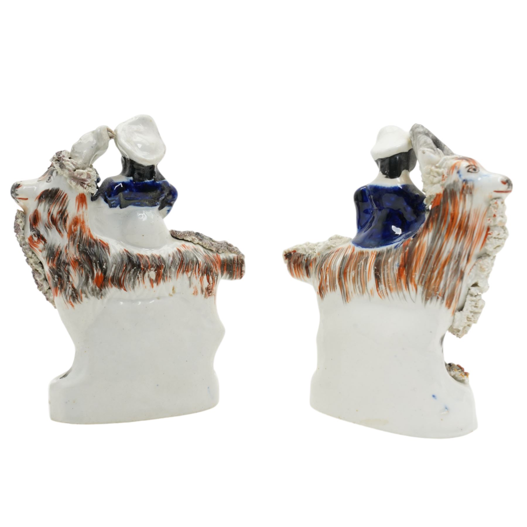 Collection of Staffordshire figures, to include a pair depicting Princess Victoria Adelaide Mary Louise, later Empress of Prussia and her brother King Edward VII as children riding goats, and others comprising Colonel Peard, Returning Home and Potash Farm (5)