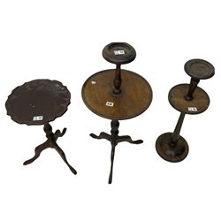 Edwardian mahogany plant stand, mahogany plant stand, two smokers stands, mahogany centre table, side table with drawer, hardwood folding chair, Edwardian mirror glazed corner cabinet and an occasional table (9)