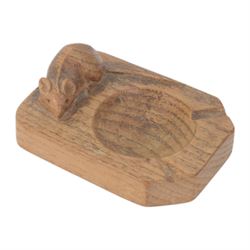 Mouseman - tooled oak ashtray, rectangular form with canted and rounded corners, carved with mouse signature, by the workshop of Robert Thompson, Kilburn, W10cm
