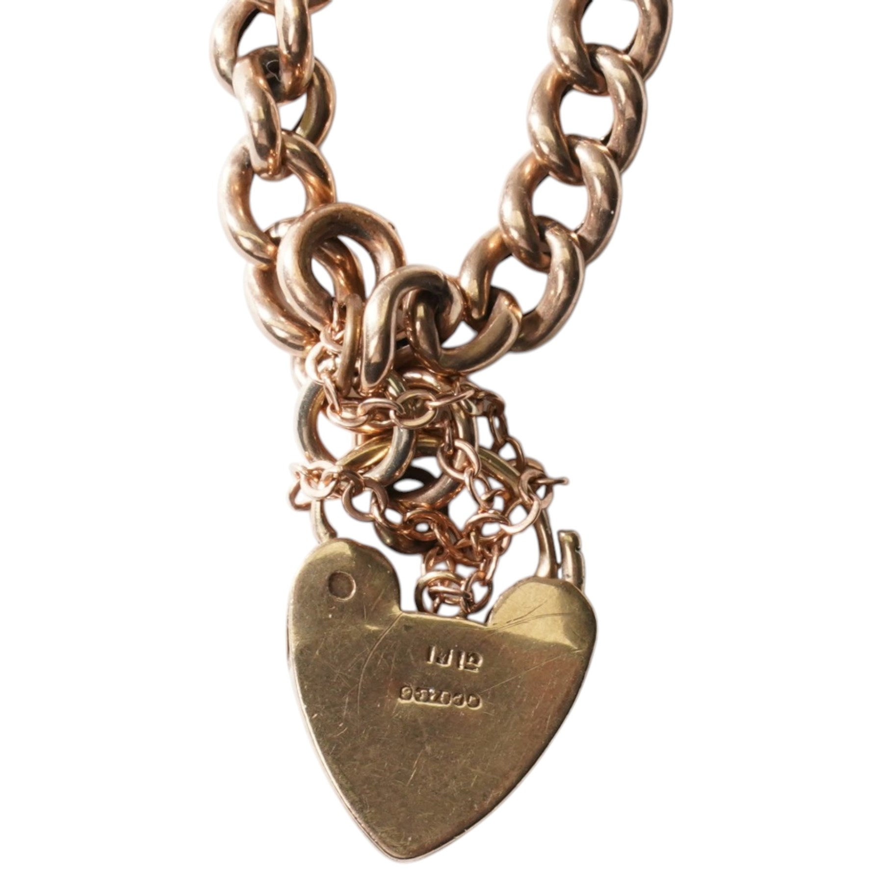 9ct gold curb link bracelet with heart padlock clasp