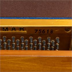 1970s century Welmar mahogany cased upright piano, retailed by The Piano Centre Rotherham, serial no. 75618, H110cm, W141cm