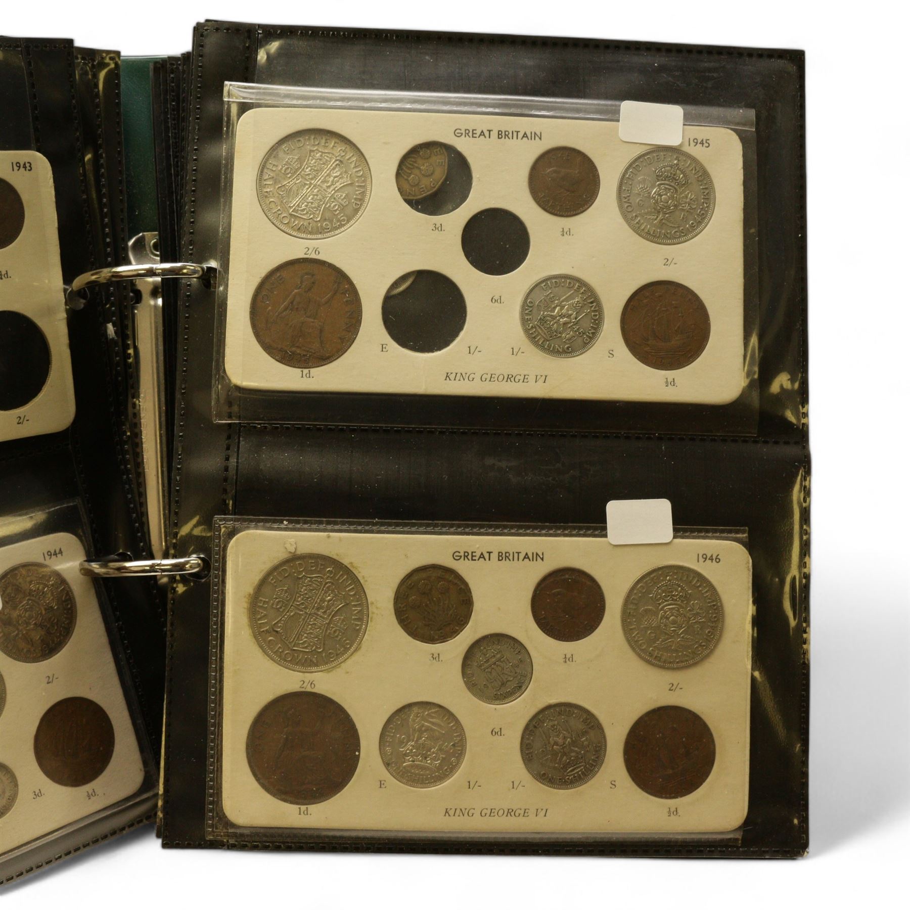 Mostly Great British coins, including various pre 1920 silver three pence pieces, pre 1947 silver sixpences and one shillings, pre-decimal coinage, commemorative crowns, unofficial year sets and part sets etc, housed in eight folders