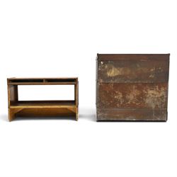 Globe Wernicke - early 20th century mahogany two-tier stacking library bookcase, fitted with glazed up-and-over doors, two drawers to the plinth base; together with a similar single-tier example (W87cm D27cm H54cm)