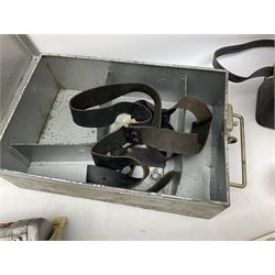 Bell Punch Company of London 'The Ultimate' five lever fare collection machine, together with an Almex ticket machine with shoulder strap, two brass Halifax transport cap badges, other chrome tramway cap badges, etc