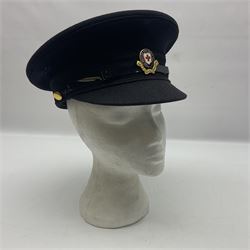 1950s British Red Cross North Yorkshire dress uniform comprising tunic, trousers, greatcoat and visor cap; bears manuscript label '1956 Ware'