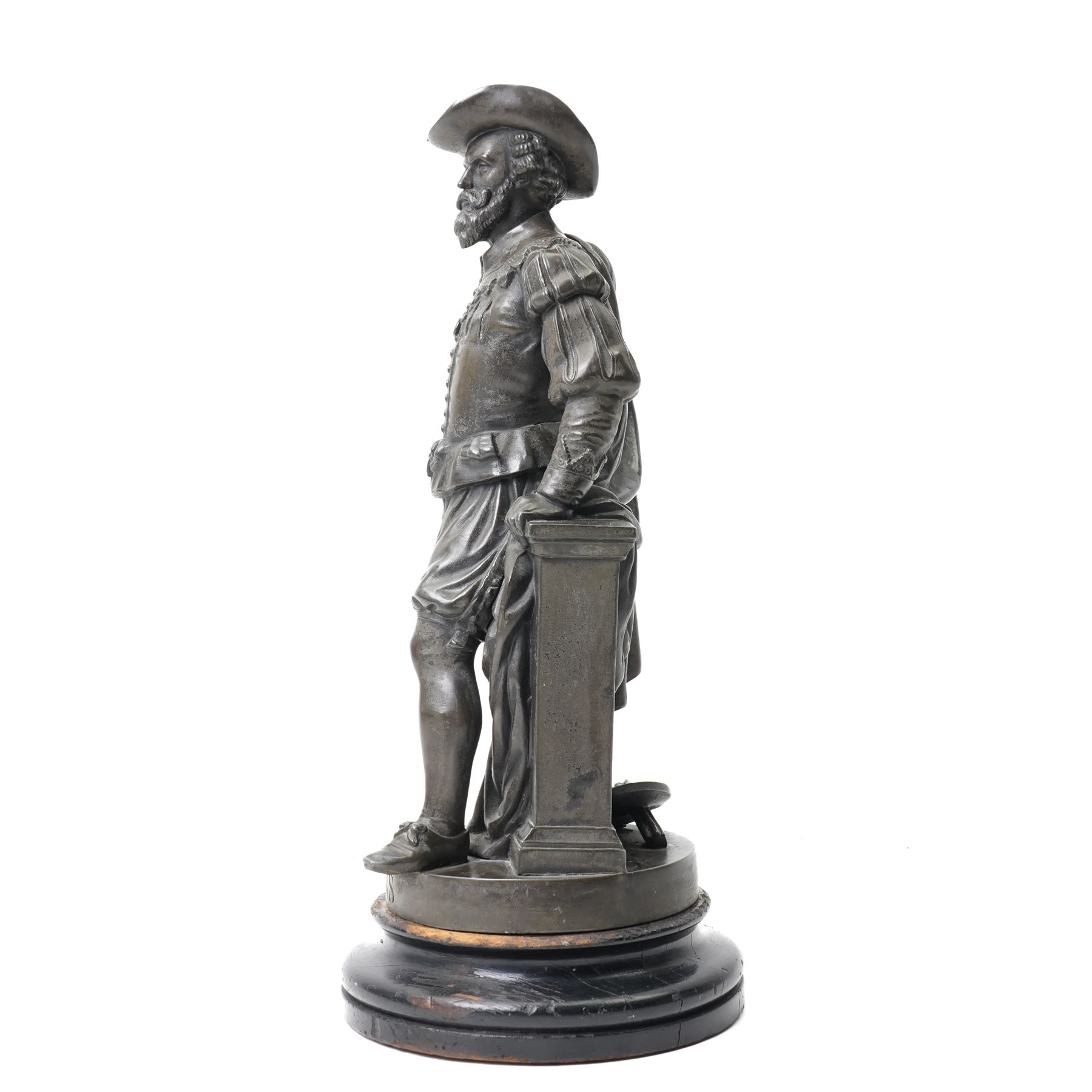 19th century bronze model of artist Peter Paul Rubens, on hardwood base, H39cm 