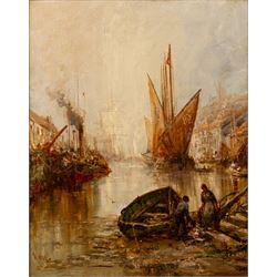 William Edward Webb (British 1862-1903): 'View at Whitby', oil on canvas signed, titled ve...