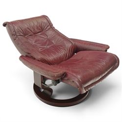 Ekornes - Stressless burgundy reclining and swivelling armchair