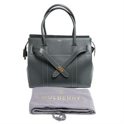 Mulberry - Zipped Bayswater handbag in grey calf leather, with contrasting white stitching, twin rolled leather top handles, crossover front straps with gold-tone Postman’s Lock fastening, zip top closure and gold-tone hardware, with original Mulberry dust bag