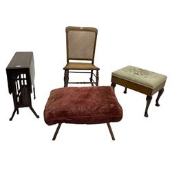 Edwardian corner chair, sewing box, nest of tables, two chairs, luggage stand, stool, drop leaf table and occasional table
