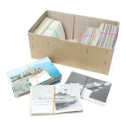Large collection of shipping postcards, loose, in albums and album pages including ocean liners, ferries and ship photographs approx 1300 cards in total 