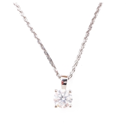  18ct white gold brilliant cut diamond pendant necklace stamped 750 diamond 1.0 carat  