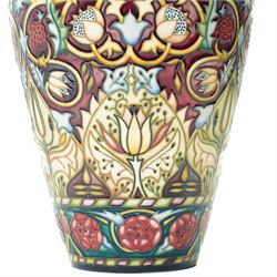 Moorcroft Bullers Wood pattern vase, of tapering form, decorated profusely with flowers, designed by Rachel Bishop, with impressed and painted marks to base, limited edition 87/100, H31cm