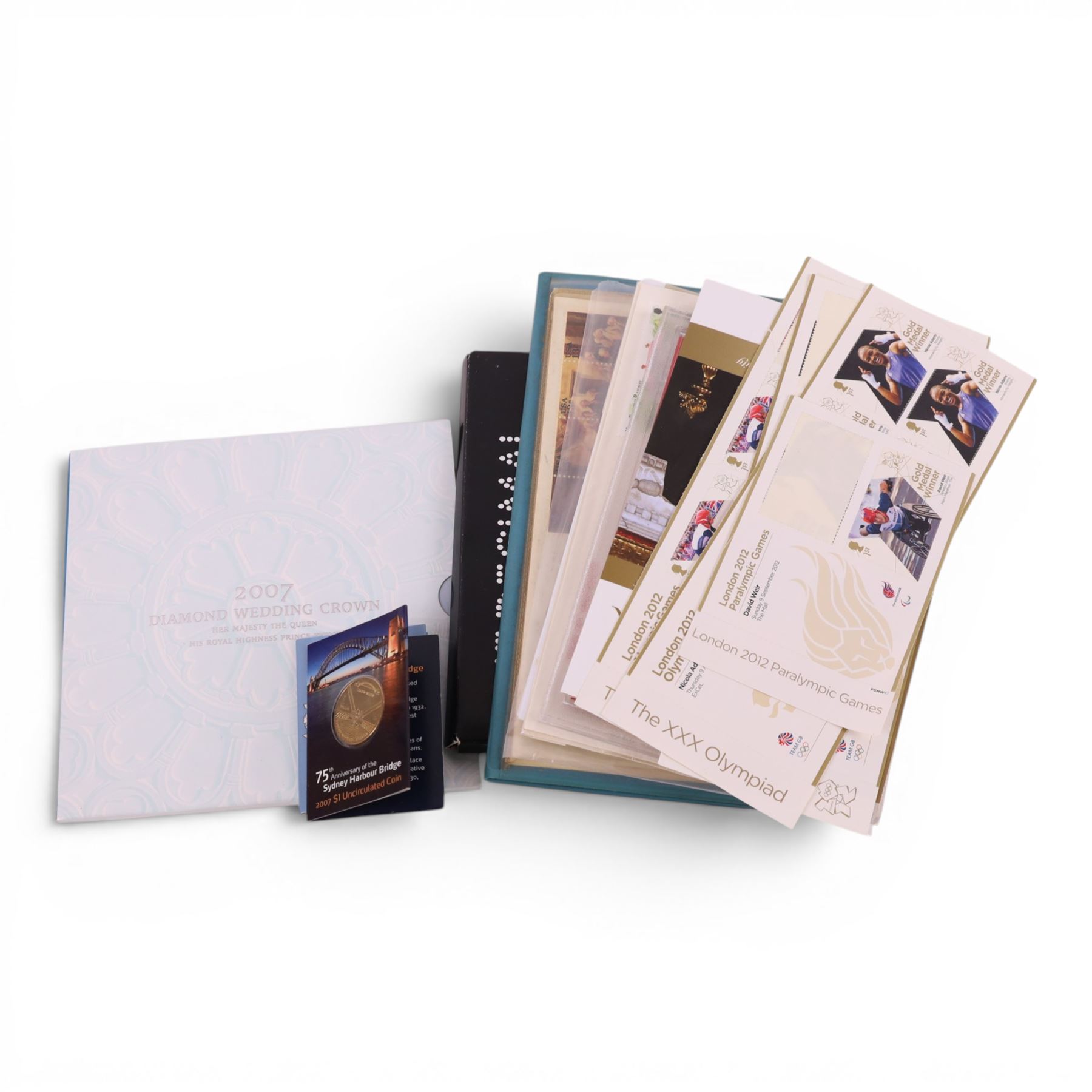 Mainly Great British coins, including 'London 2012 Silver Coin and Ingot Set', two further commemorative silver crowns with certificates, approximately 12 grams of pre-1920 silver coins, commemorative crowns, etc