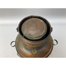 Copper and brass ship’s lamp marked ‘Anchor’, H25cm, Feuer hand storm lantern, Bialaddin Model 315 paraffin lamp and an Anchor lamp (4)
