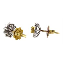Pair of 18ct gold garnet and cubic zirconia cluster stud earrings