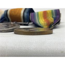 WW1 group of three medals comprising British War Medal, 1914-15 Star and Victory Medal awarded to 8110 Pte. A. Hewson Linc. R.; with ribbons