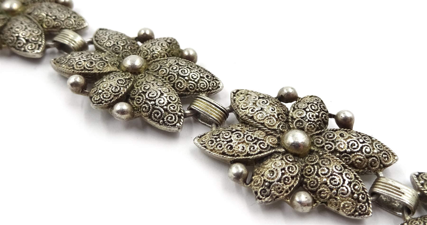 Thedore Fahrner Art Deco silver filigree design flower bracelet, stamped TF 925 Fahrner