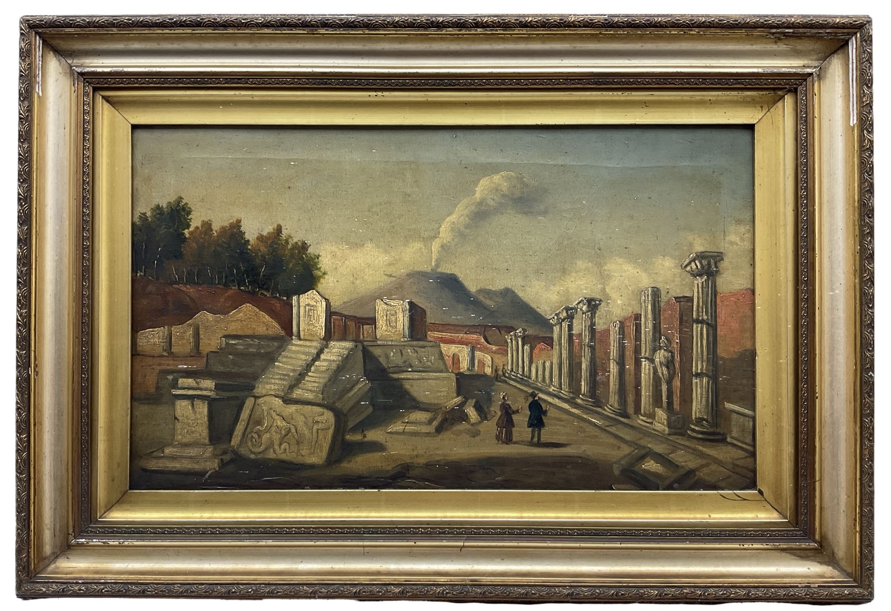 English School (19th century): Victorian Tourists Visiting the Ruins of Pompeii, oil on canvas unsigned 35cm x 60cm