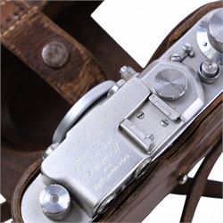 1940s Russian FED 1d NKVD 35mm rangefinder camera, serial no. 168349, with collapsible FED F=50 1:35 lens, in brown leather case, together with an Ica Icarette camera