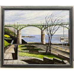 Tom Rayner (Scarborough 1948-2023): 'Spa Bridge - Scarborough', acrylic on canvas board signed, titled on label verso 50cm x 60cm