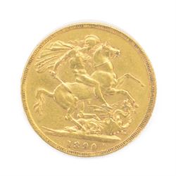 Queen Victoria 1890 gold full sovereign coin