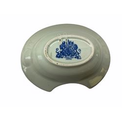 19th century Staffordshire pottery jug, entitled Willie Brewd a Peck o maut, depicting figures in relief, H24cm, a blue and white Victoria Ware Ironstone shaving bowl, L27.5cm, and a 19th century French Sarranguimes tankard with black transfer printed band depicting figures and horses, H17cm
