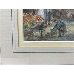 Rowland Henry Hill (Staithes Group 1873-1952): Market at the Old Town Hall Whitby, watercolour and pastel signed 31cm x 24cm