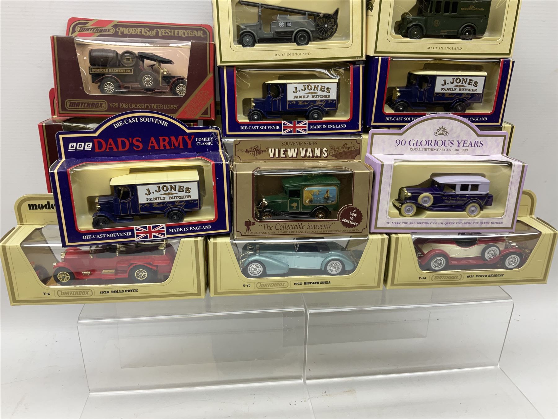 Various makers - forty-five modern die-cast models by Matchbox MOY, Days Gone, Lledo, Corgi etc including single models and sets, 1977 Silver Jubilee State Landau, commercial and promotional vehicles, passenger coach and horses, RAF etc; all boxed (45)