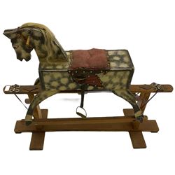 Mid 20th century painted wooden rocking horse, on trestle base
